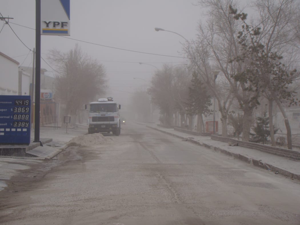 Street covered in volcanic ash
