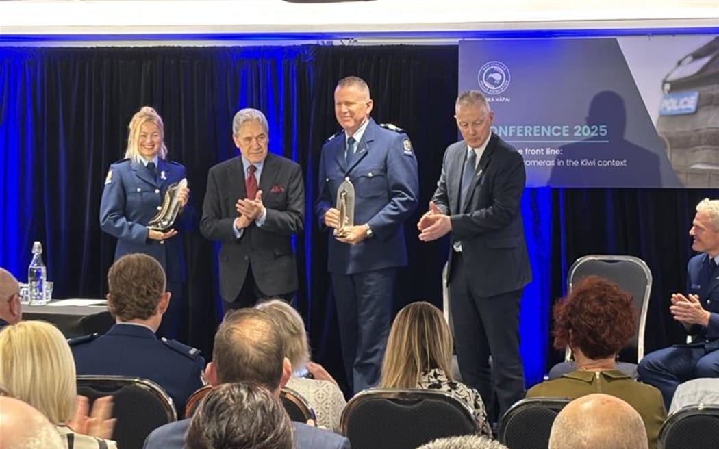 Sergeant Richard Bracey and Constable Friederike Faber were honoured at the annual Police Association conference in Wellington where NZ First leader Winston Peters was in attendance.