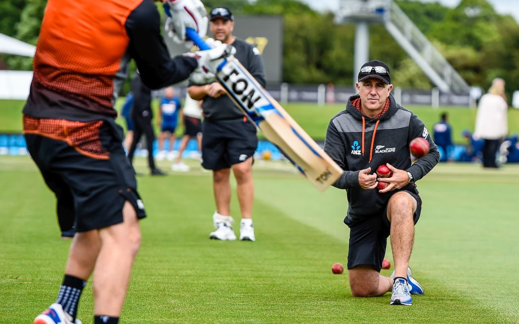 Black Caps coach Gary Stead gives throw downs.