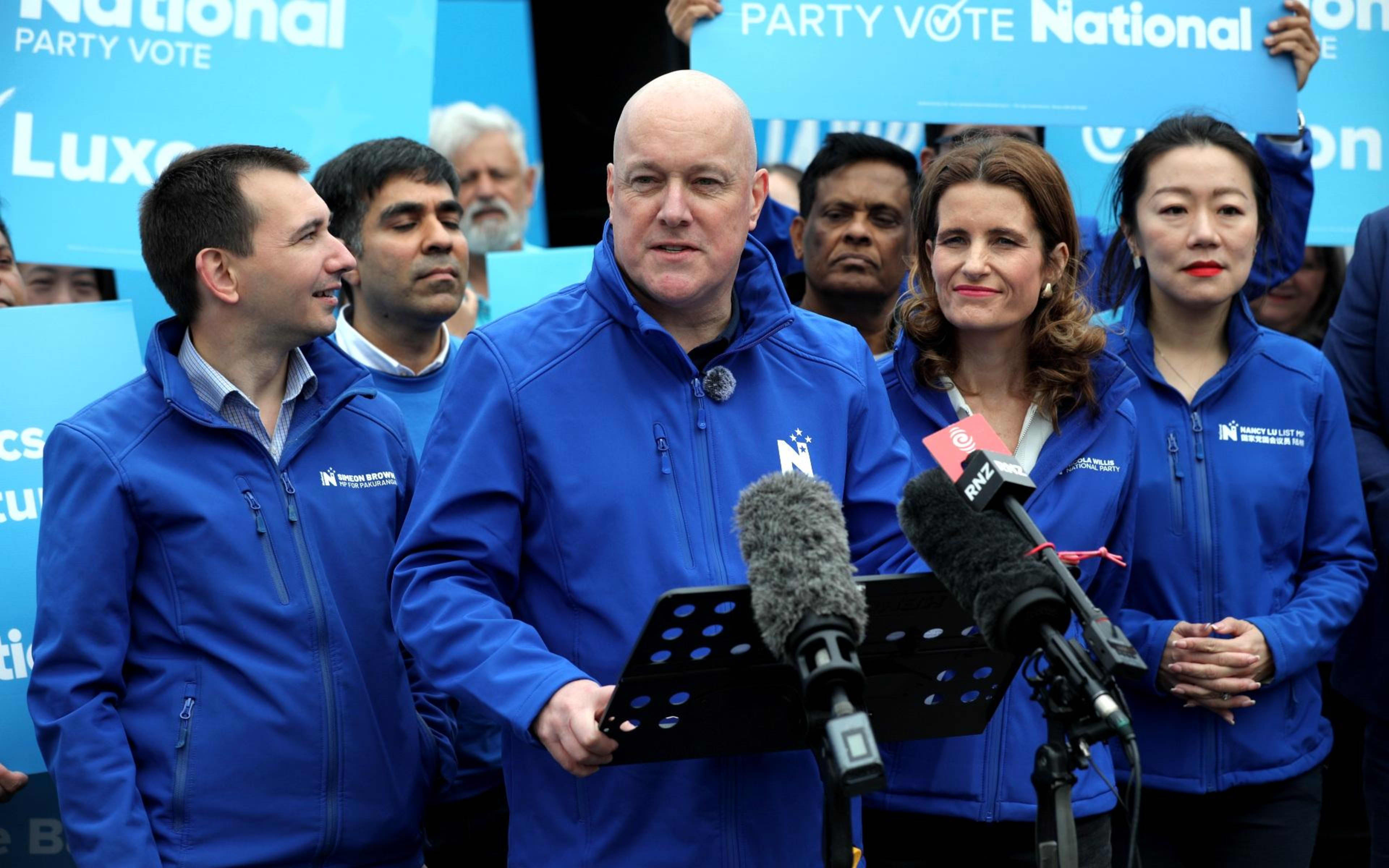 National Party leader Christopher Luxon launches his party's campaign bus in Auckland on Saturday.
