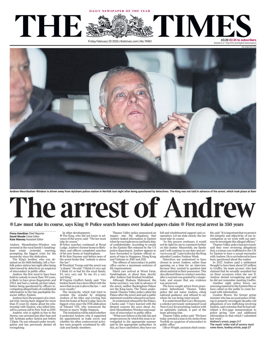 British media reacts to Andrew arrest.