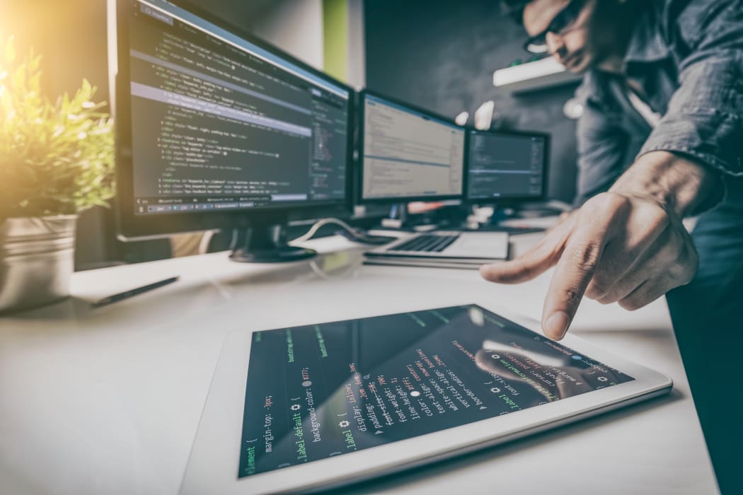 Developing programming and coding technologies. Website design. Cyber space concept.