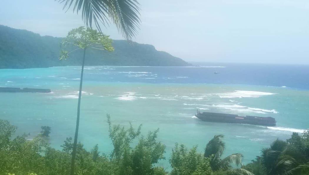 The barges being used in the salvage operations off Rennell Island.