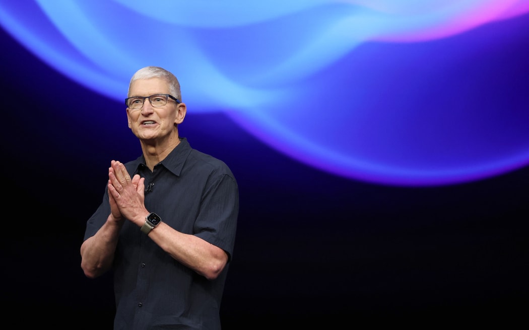 CUPERTINO, CALIFORNIA - SEPTEMBER 09: Apple CEO Tim Cook delivers remarks before the start of an Apple event at Apple headquarters on September 09, 2024 in Cupertino, California. Apple held an event to showcase the new iPhone 16, Airpods and Apple Watch models.   Justin Sullivan/Getty Images/AFP (Photo by JUSTIN SULLIVAN / GETTY IMAGES NORTH AMERICA / Getty Images via AFP)