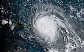 Satellite image from the National Oceanic and Atmospheric Administration (NOAA) showing Hurricane Irma at 1130 UTC on September 6, 2017.
