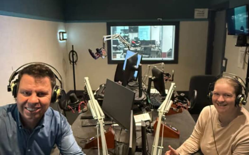 Comedian Samantha Hannah in the RNZ Wellington studio on Easter Monday 2025.