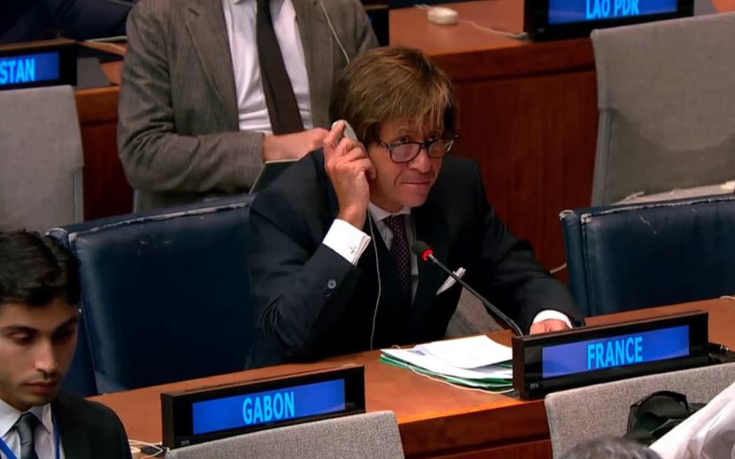 French permanent representative to the U.N. Nicolas De Rivière responds to French Polynesia President Moetai Brotherson at the 79th session of the Decolonisation Committee, pictured on Oct. 7 2024. [UNTV]