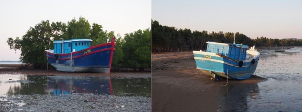 The two boats mentioned in the report - ‘Jasmine’, left, and ‘Kanak’ - after being towed to Rote Island by Indonesian officials.