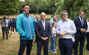 Christopher Luxon and Chris Bishop welcoming the Black Caps and Australian cricket team at Premier House.