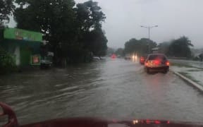 Flooding along the Kukum Highway in the Solomon Islands capital Honiara. Cyclone Harold 3 April 2020.
