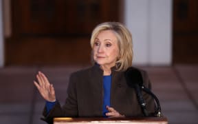 Former US Secretary of State Hillary Clinton speaks to the press after her a deposition with the House Oversight Committee as they investigate links to convicted sex offender Jeffrey Epstein, in Chappaqua, New York, on February 26, 2026.