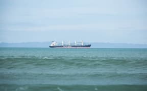 A Pacific Basin Shipping boat on the water in Gisborne the morning of the earlier 7.1 earthquake and subsequent tsunami warning in the area.