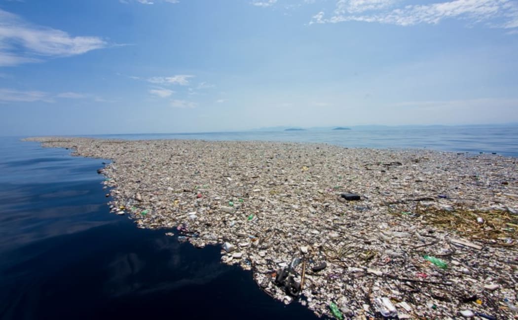 Plastic waste floating off the coast of Honduras in September 2017