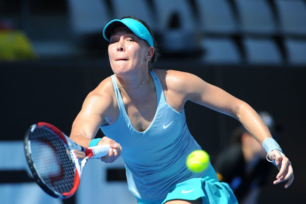 Lucie Hradecka of the Czech Republic in action at the ASB Classic in Auckland.