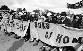 Apartheid rally during the South Africa tour of New Zealand 1981.