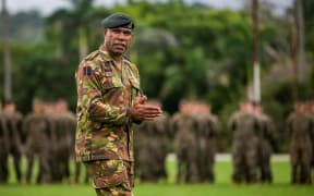 TAURAMA, Papua New Guinea (April 15, 2016) Lt. Col. Boniface Aruma, a company commander with Royal Pacific Island Regiments, Papua New Guinea Defense Force (PNGDF), speaks to U.S. Marines with the 11th Marine Expeditionary Unit and service members with the PNGDF during the opening ceremony of a bilateral training exercise at Taurama Barracks, held as part of a theater security cooperation (TSC) engagement, April 15. The TSC is the second major engagement between two nations, following Exercise Koa Moana 2016, where U.S. Marines worked alongside the PNGDF in a series of bilateral training activities. (U.S. Marine Corps photo by Cpl. Devan K. Gowans)