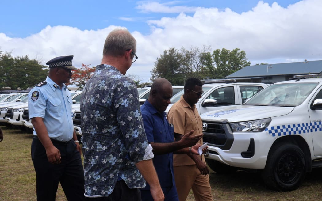 Prime Minister Jeremiah Manele received the first 22 of a new fleet of 61 vehicles handed over by the Government of Australia at the RSIPF Headquarters in Rove on Monday, 25 August 2025.