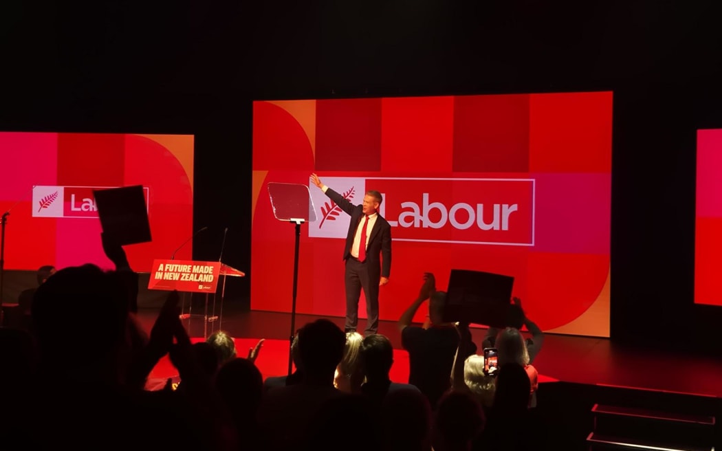 Labour Leader Chris Hipkins at the party's annual general meeting in Auckland.
