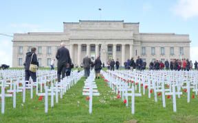 Crosses at Auckland's War Memorial Museum commemorate soldiers who died at Passchendale.