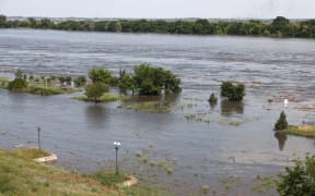 A partially flooded area of Kherson on 6 June, 2023, after the Kakhovka hydroelectric dam was blown up.