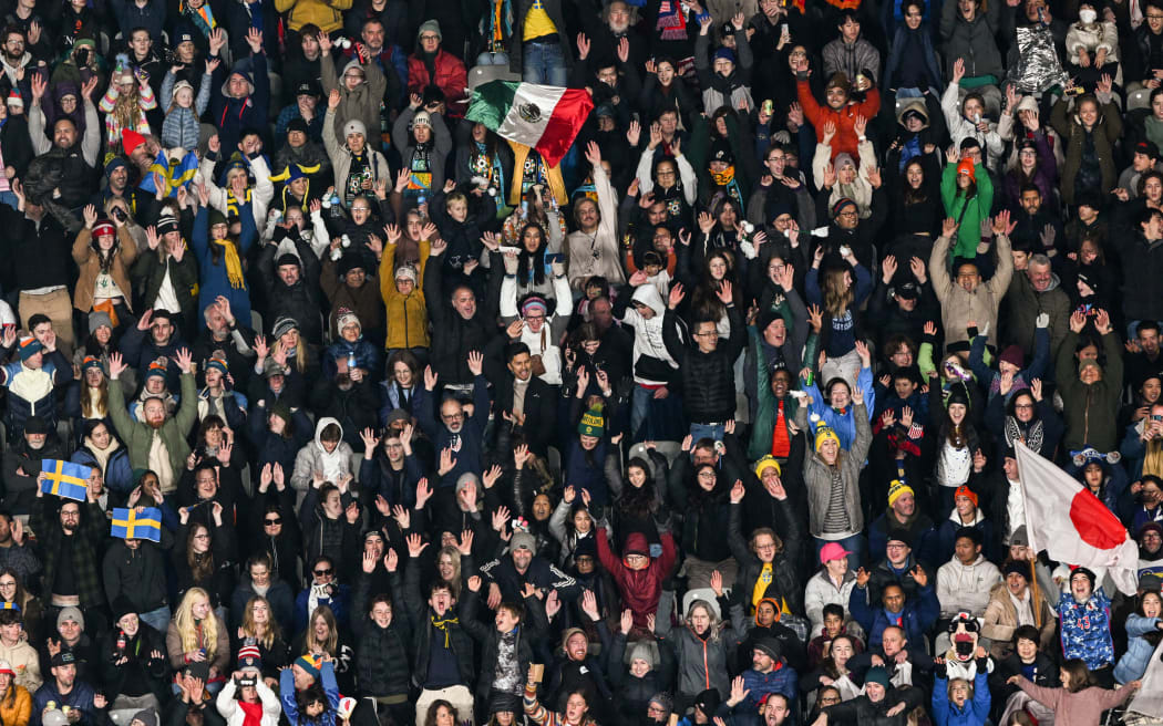 Spectators attend the Australia and New Zealand 2023 Women's World Cup quarter-final football match between Japan and Sweden at Eden Park in Auckland on 11 August, 2023.