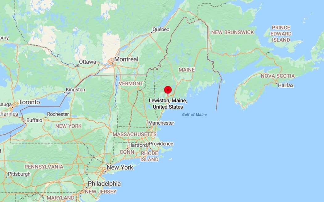 A Microsoft Bing map showing the location of Lewiston, Maine in the north-east United States, where a gunman shot dead 22 people and injured many more.