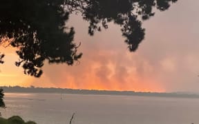 Northland Kaimaumau fire as seen from Reef Lodge Motel in Rangiputa