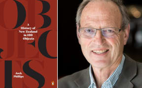 A History of NZ in 100 Objects by Jock Phillips book cover and author photo.