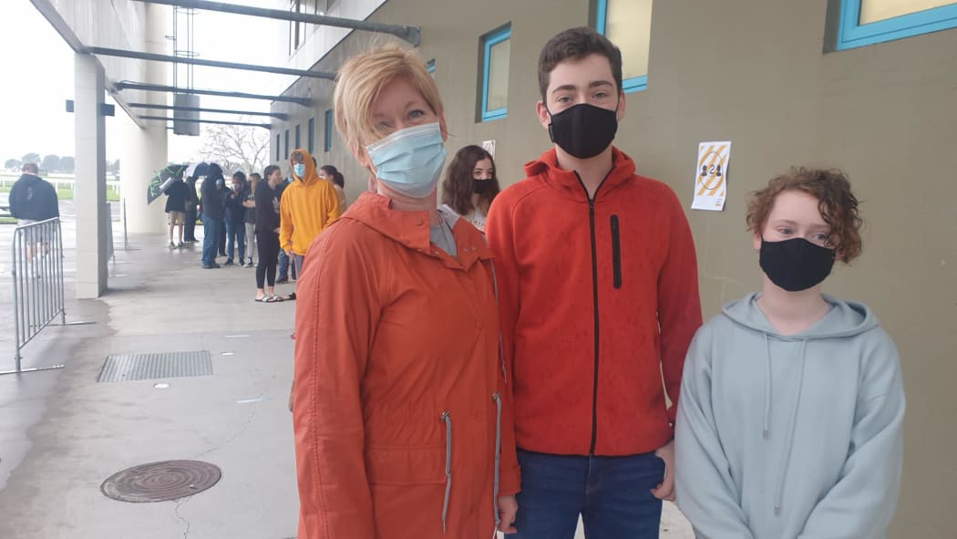 Katja Eager took her two sons to the mass vaccination event in Taranaki