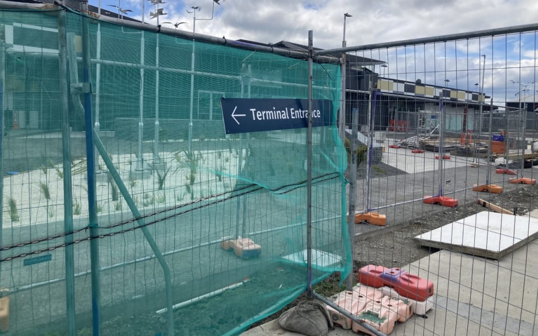 Construction fences surround the forecourt, in front of the terminal at Hawke's Bay Airport.