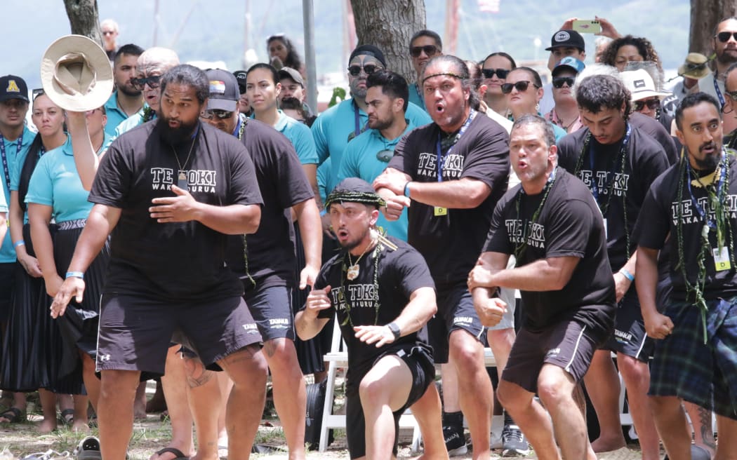 Aotearoa New Zealand delegation perform an impromptu haka.