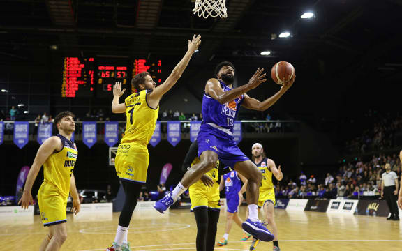 Saints Dion Prewster scores against Otago Nuggets.