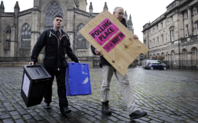 Polling booths being set up in the UK.