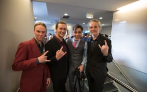 The members of Alien Weaponry with Music 101's Alex Behan at the Silver Scrolls 2017
