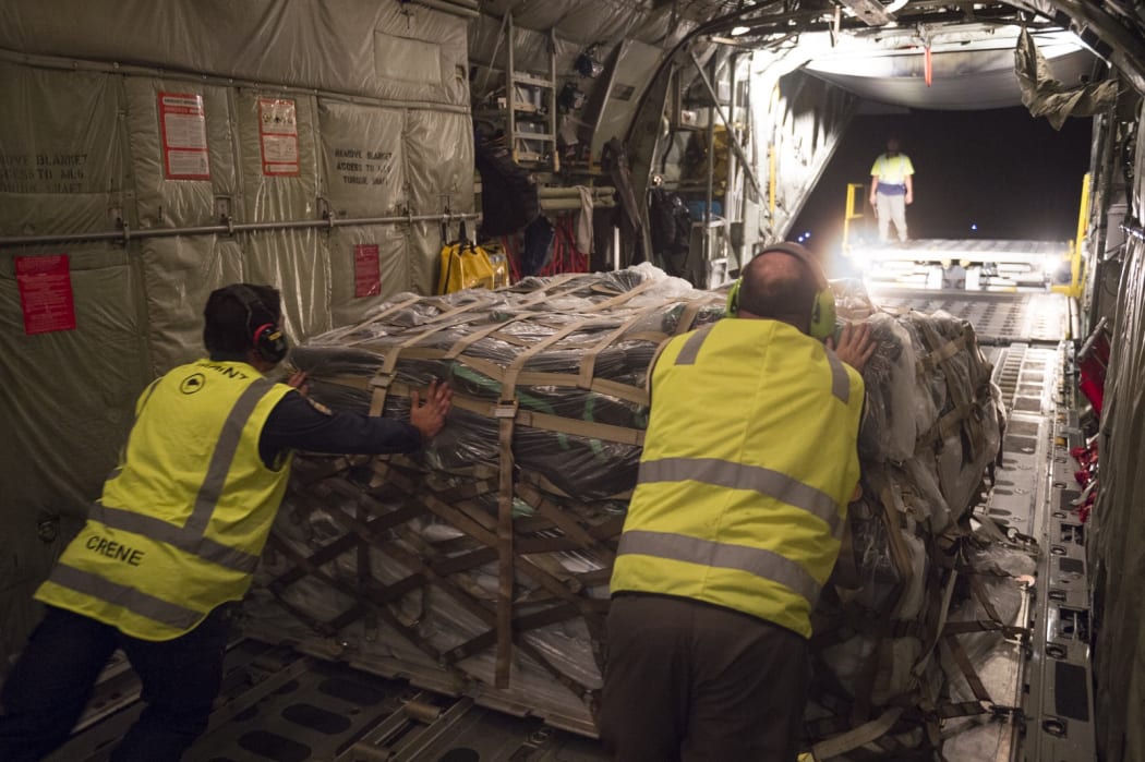 NZDF delivers 12 tonnes of aid and disaster relief supplies to Tonga after Tropical Cyclone Gita.