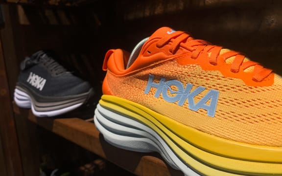 HOKA shoes are seen in a store in Poland.