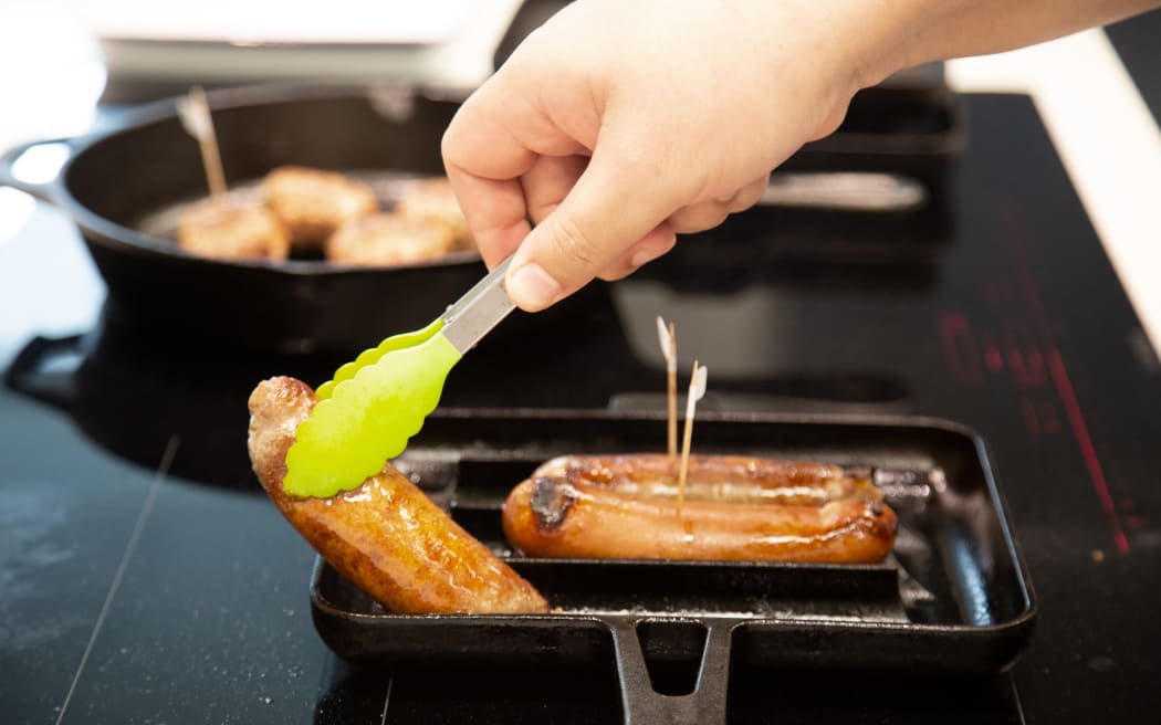 Sausages being cooked in the 2022 Great New Zealand Sausage Competition.
