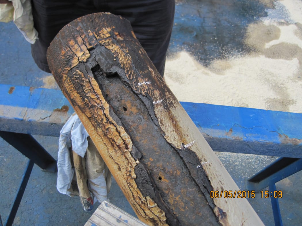 The damaged pipe after its removal.
