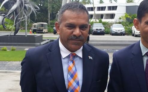 Fiji trade, tourism & now lands & minerals minister Faiyaz Koya (left) arrives at the Fiji Australia Business Forum
