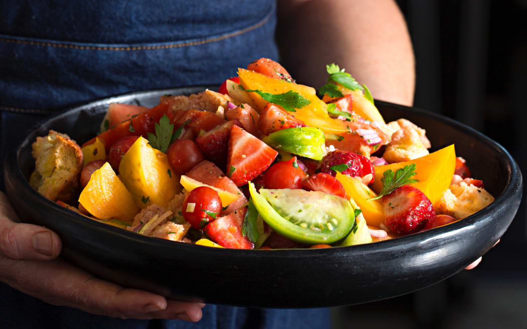 Tomato and summer fruit panzanella