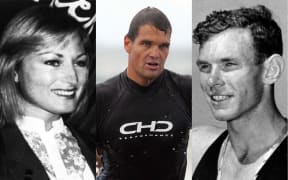 Marathon runner Allison Roe, surf life saving Ironman Cory Hutchings and Sir Peter Snell.
