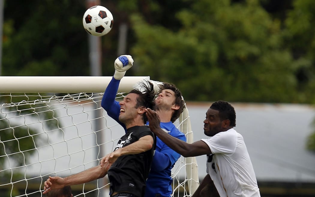 Keeper Jake Gleeson in action for the All Whites against Fiji at the Oceania Nations Cup in Honiara in 2012.