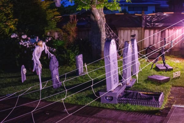 Halloween decorations at the entrance to Ghosty Govett in New Plymouth.