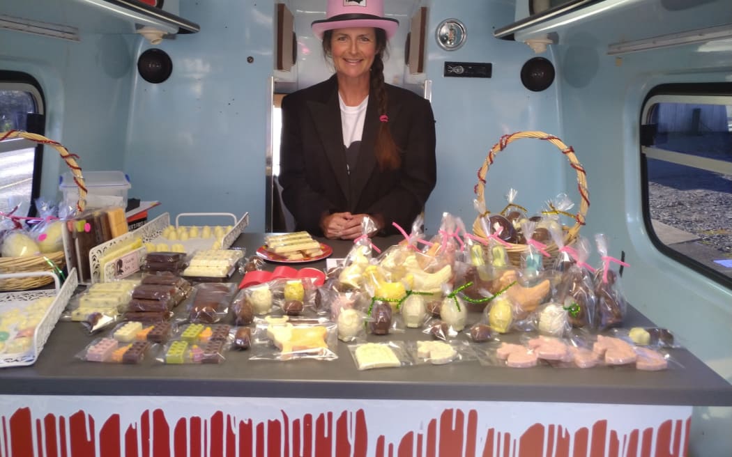 Nicci Richards aka The Chocolate Lady and her converted ambulance are a regular fixture at the Okato markets.