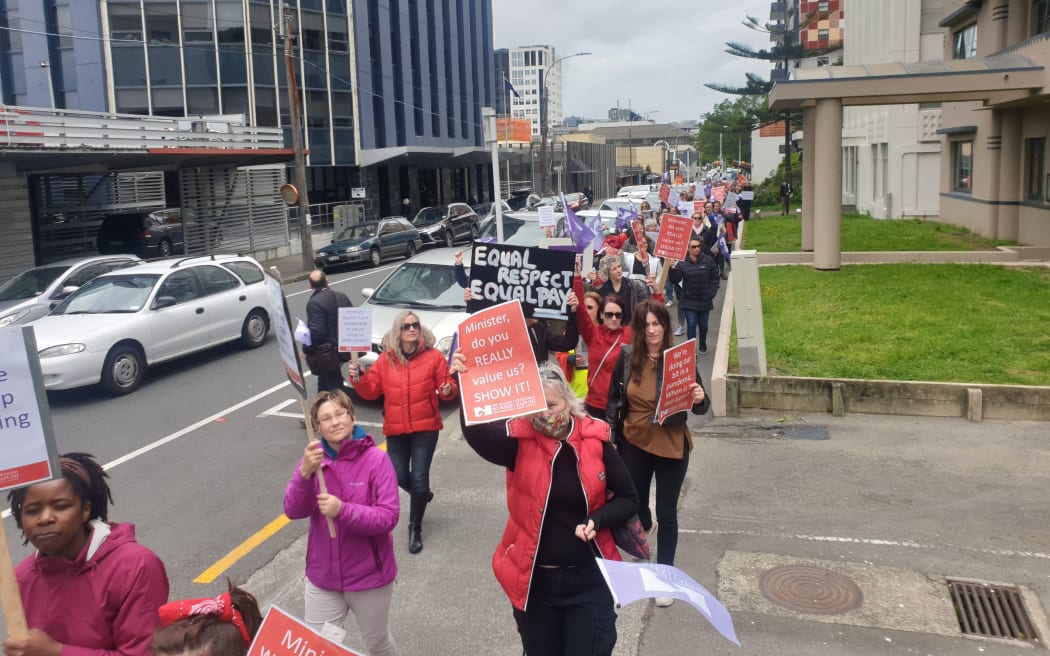 Nurses strike outside the Ministry of Health in Wellington