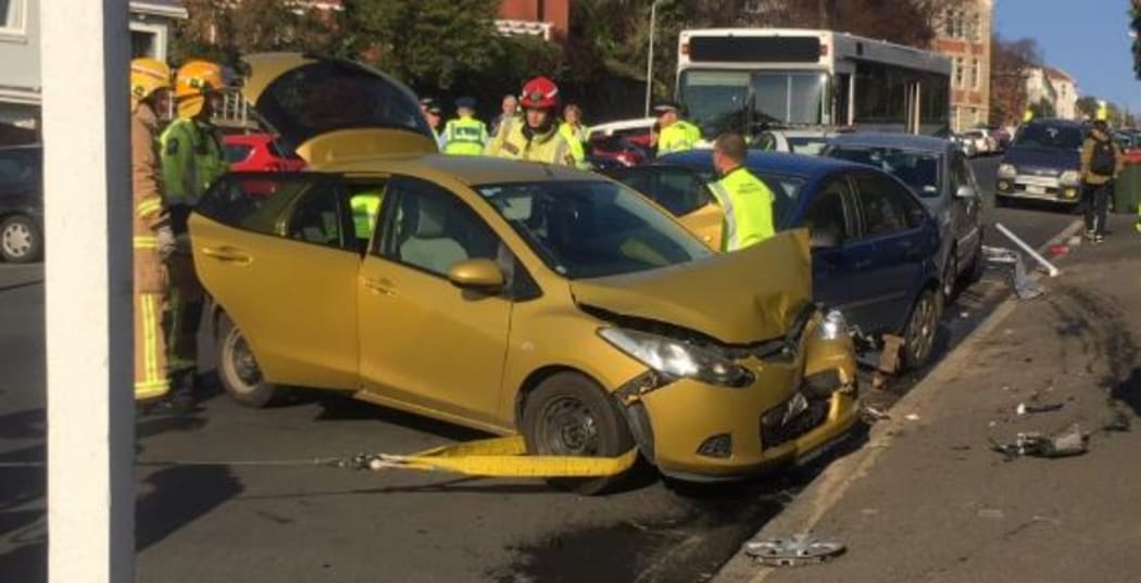 Two cars were damaged in the crash.