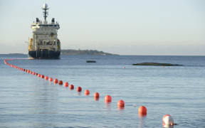 This picture taken on October 12, 2015 shows the C-Lion1 submarine telecommunications cable being laid to the bottom of the Baltic Sea by cable laying ship "Ile de Brehat" off the shore of Helsinki, Finland. 


AFP / Heikki Saukkomaa / Lehtikuva