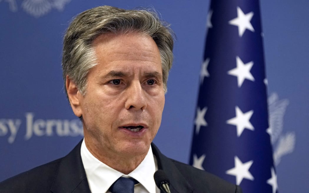 US Secretary of State Antony Blinken speaks during a press conference in Tel Aviv, on October 17, 2023, after an overnight meeting with Israeli Prime Minister Benjamin Netanyahu. US President Joe Biden will pay a solidarity visit to Israel on October 18, 2023 following the Hamas attacks, Secretary of State Antony Blinken announced 17 October, 2023.