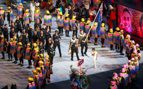 The New Zealand team march in the opening ceremony at the Rio Olympics in 2016.