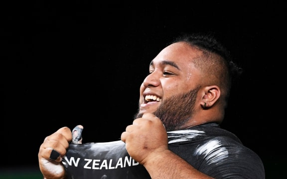 Weightlifter David Liti after winning gold at the Commonwealth Games.